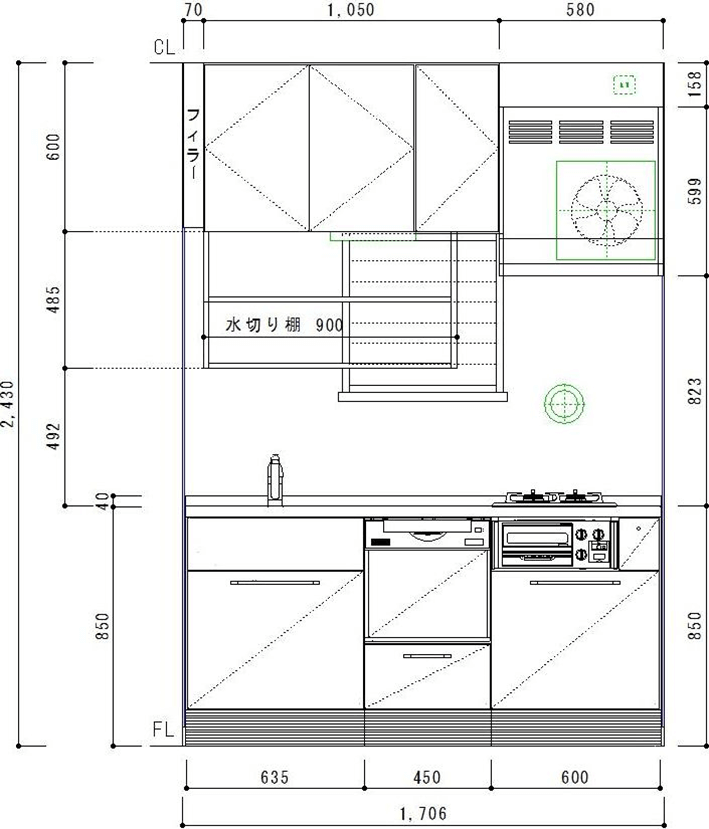 リフォーム後のキャビネット図面